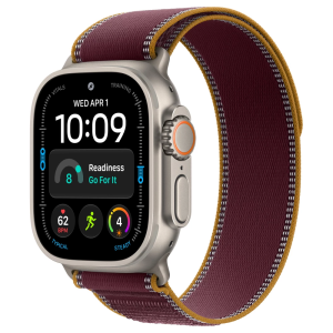 Apple Watch Ultra 4 49mm, Natural Titanium, Trail Loop Burgundy, M/L